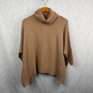 LOFT Womens XL Camel Brown Cowl Neck Tunic Sweater Asymmetrical High Low Hem